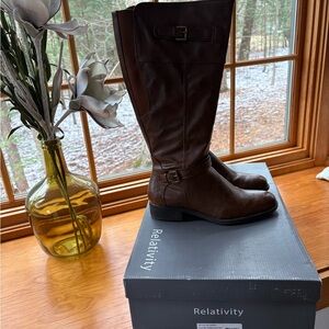 Relativity Brown Over the Knee Boots Sleek Streamlined Design